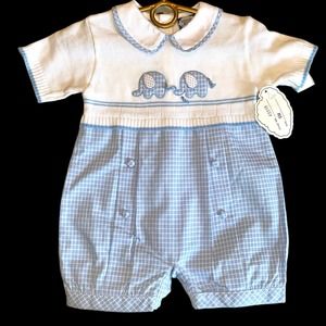 New Carriage Boutiques Friedknit Creations Elephant Window Pane Romper